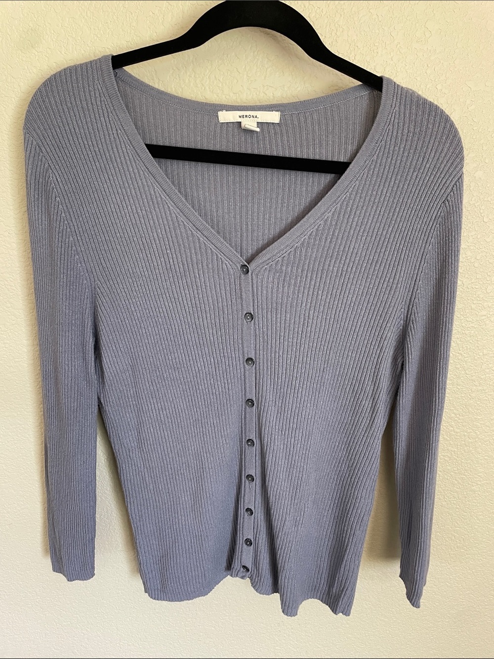 Merona Lightweight Deep V-Neck Ribbed Button-Front Cardigan M 90s Periwinkle